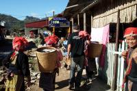 Welcoming local villagers at the main street in Ta Phin